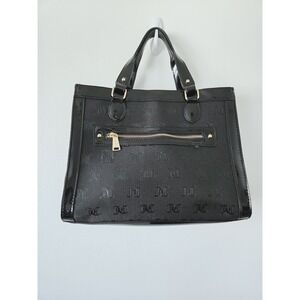 Juicy Couture Black Signature Print Patent Leather Satchel Top Handle Bag